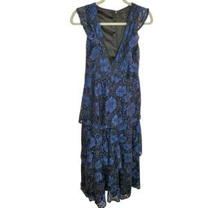 LuLus Royal Blue Lace Bodycon Sheath Dress Nude Lined V Neck Sleeveless Size S